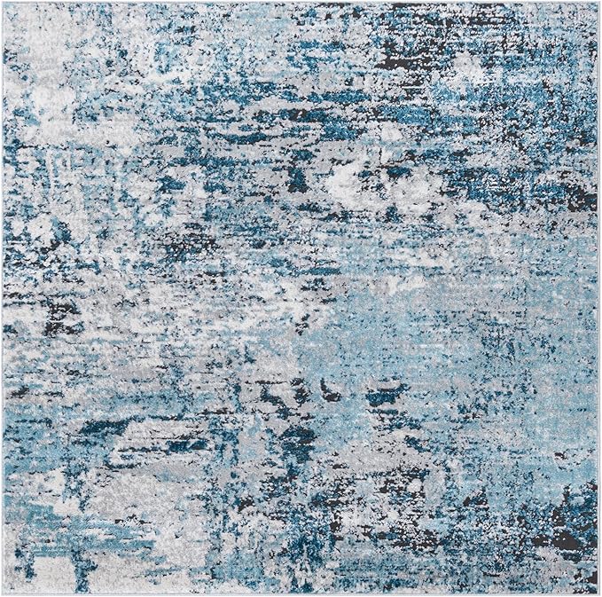 Rugs.com Leipzig Collection Rug – 5 Ft Square Blue Low-Pile Rug Perfect for Living Rooms, Kitchens, Entryways