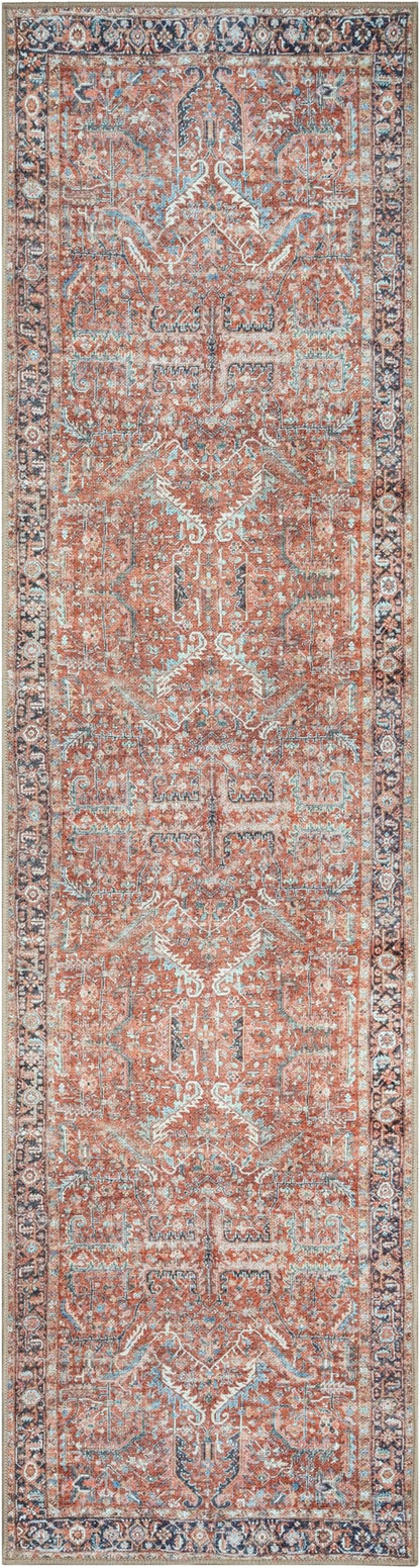 GLN Rugs Traditional Collection - Machine Washable Area Rug, Traditional Washable, Non Slip, Low Pile Chenille Rug, Living Room, Bedroom, Kitchen Rug (2'6" x 10' Terra/Multicolor 1168)