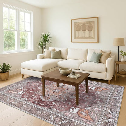 Washable Area Rug. Modern Farmhouse. Vintage. Turkish. Bohemian. Distressed. Oriental. Traditional. Rugs for Living Room. Dining. Bedroom. Office. Entryway. Foyer. (857RB, 9'5" x 14')