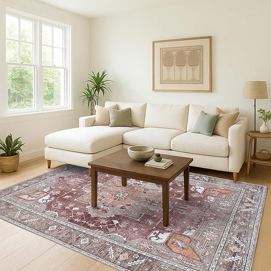 Washable Area Rug. Modern Farmhouse. Vintage. Turkish. Bohemian. Distressed. Oriental. Traditional. Rugs for Living Room. Dining. Bedroom. Office. Entryway. Foyer. (857RB, 9'5" x 14')