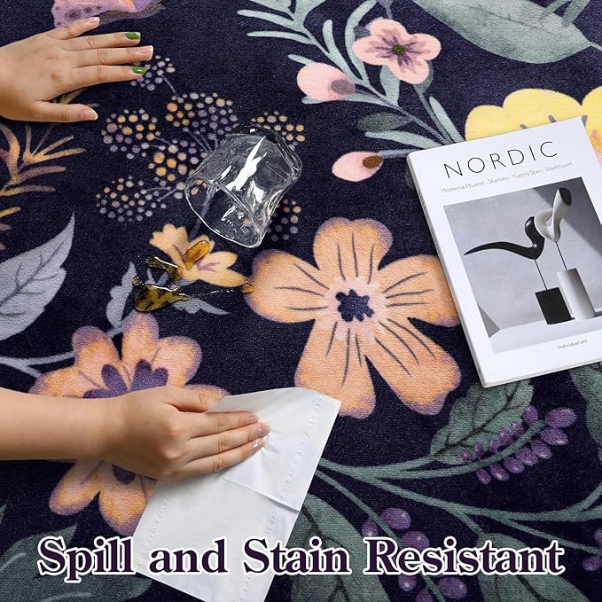Lahome Floral Kitchen Runner, 2X6 Washable Runner Rug Non-Slip, Ultra-Thin Soft Hallway Rug Stain Resistant Boho Low-Pile Carpet for ‎Laundry Bathroom Bedroom(2x6ft,Purple)
