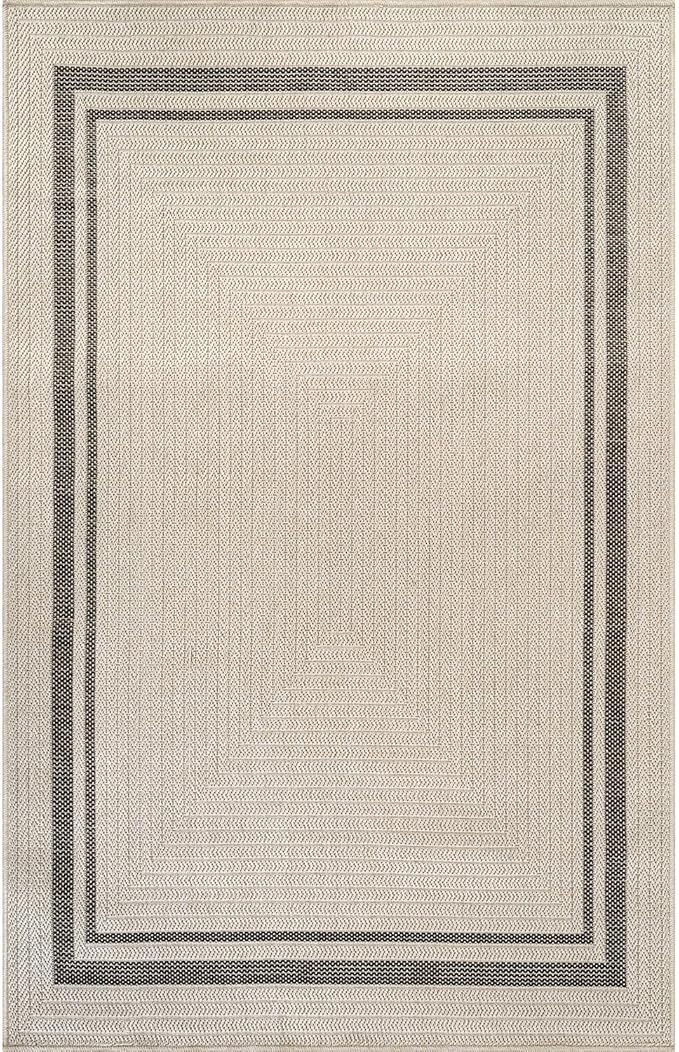 Beverly Rug Easy Jute Bordered Rug 4x6 Washable Durable Indoor Outdoor Area Rugs for Living Dining Room Patio Office Stain Resistant Non Shedding Casual Indoor Outside Carpet 4 x 6 Off-White