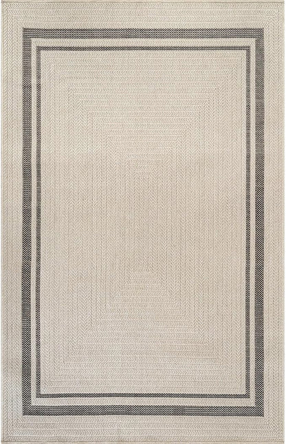 Beverly Rug Easy Jute Bordered Rug 4x6 Washable Durable Indoor Outdoor Area Rugs for Living Dining Room Patio Office Stain Resistant Non Shedding Casual Indoor Outside Carpet 4 x 6 Off-White