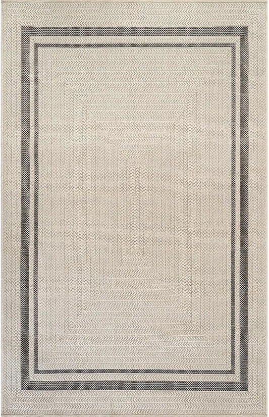 Beverly Rug Easy Jute Bordered Rug 5x7 Washable Durable Indoor Outdoor Area Rugs for Living Dining Room Patio Office Stain Resistant Non Shedding Casual Indoor Outside Carpet 5 x 7 Off-White