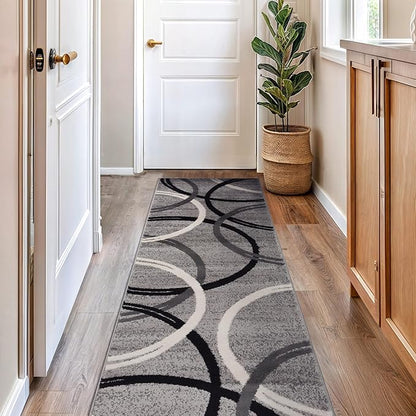 Rugshop Wavy Circles Design Runner Rug, Carpet with Jute Backing for Hallway or Entryway, Gray, 2'7" x 6'