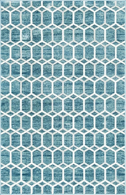 Rugs.com Lattice Trellis Collection Rug – 5' x 8' Blue Low-Pile Rug Perfect for Living Rooms, Large Dining Rooms, Open Floorplans
