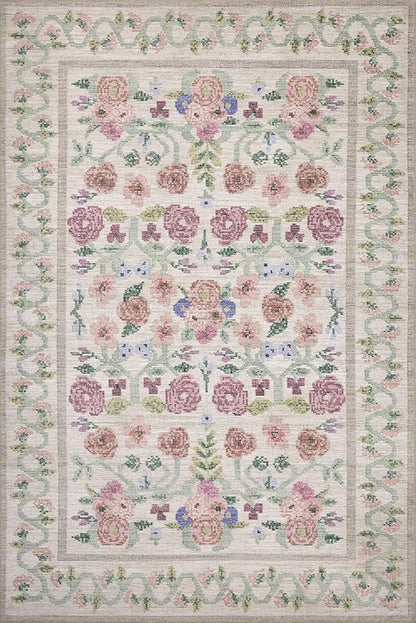 Loloi Rifle Paper Co. Rosa Collection RSA-01 Ivory 5'-0" x 7'-6" Area Rug