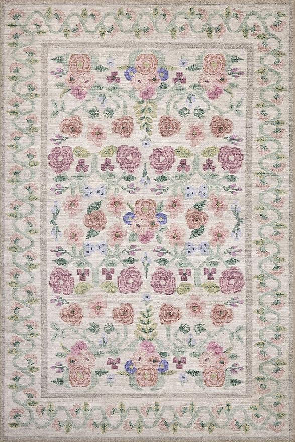 Loloi Rifle Paper Co. Rosa Collection RSA-01 Ivory 7'-6" x 9'-6" Area Rug