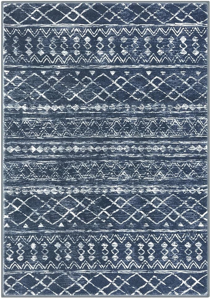 KUTA Area Rug 5x7 Navy Blue, Washable Boho Large Living Room Moroccan Rugs Non-Slip, Ultra Soft Geometric Traditional Farmhouse Carpet for Dining Room Bedroom Dorm Office Home Décor