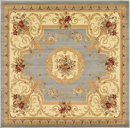 Rugs.com Chateau Collection Rug – 8 Ft Square Light Blue Medium Rug Perfect for Living Rooms, Kitchens, Entryways