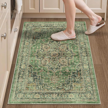 Area Rug 2x3 Entryway Rug Soft Washable Doormat Non Slip Low Pile Lightweight Carpets Indoor Faux Wool Small Rug for Entrance, Kitchen, Bedroom, Living Room
