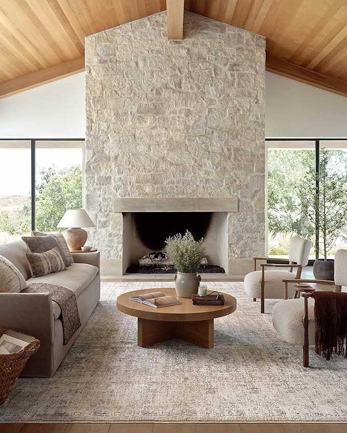 Loloi Amber Lewis Alie Collection ALE-02 Sand/Sky 5'-3'' x 5'-3'', .13'' Pile Height, Round Area Rug