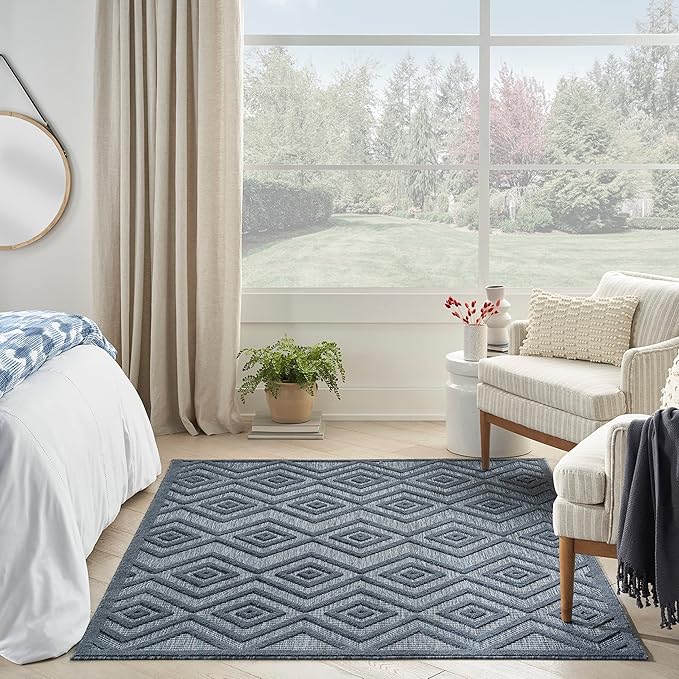 Nourison Home Versatile Navy Blue 5' x 7' Area Rug - Easy Clean, Non Shedding, Bed Room, Living Room, Dining Room, Kitchen (5' x 7')