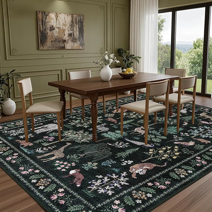 9x12 Area Rugs Living Room Rug: Vintage Washable Rug Floral Soft Carpet Indoor Floor Non-Slip Boho Stain Resistant Large Carpets for Bedroom Kids Nursery Dining Room Farmhouse Home Office Green