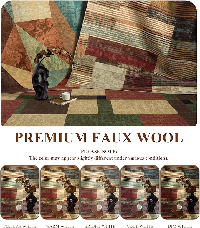 YIHOUSE Brown Area Rug 5x7, Farmhouse Rugs Washable,Vintage Burgundy Carpets for Bedroom,Burnt Orange Area Rug Non Slip,Geometric Boho Rug for Kitchen,Dining Room