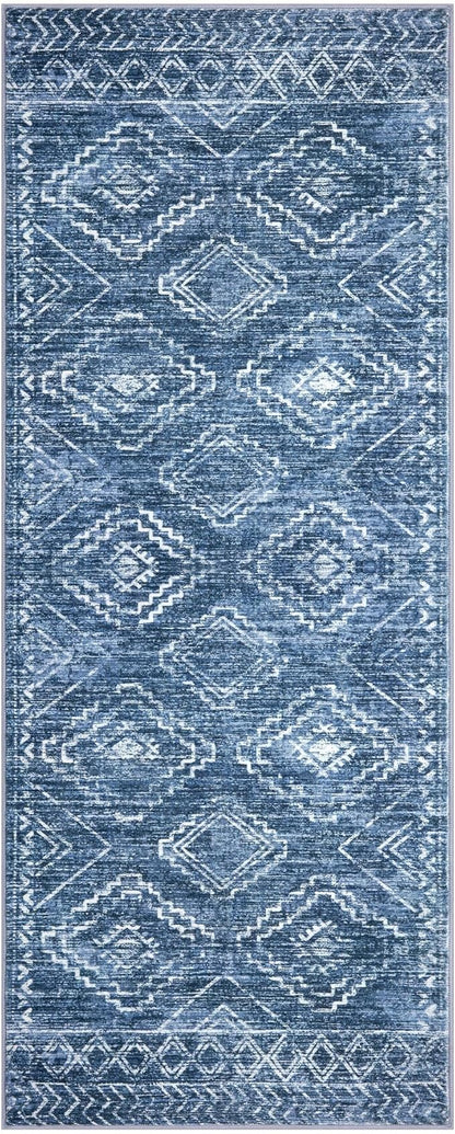 KILOCOCO Runner Rug 2x5 Hallway Runner Rugs Washable Kitchen Runners Non Slip Printed Distressed Laundry Room Rug, Low-Pile Soft Rug Runners for Entryway Bedroom Living Room Bathroom, Stonewashed Blue