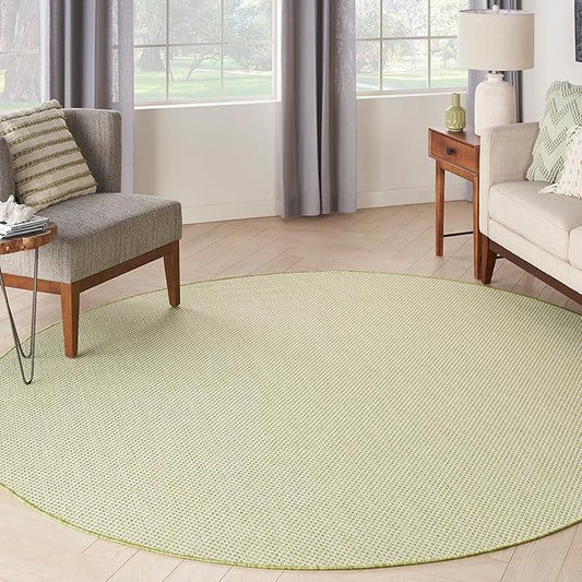 Nourison Home Courtyard Ivory Green 6' x Round Area Rug - Easy Clean, Non Shedding, Bed Room, Living Room, Dining Room, Kitchen (6' x Round)