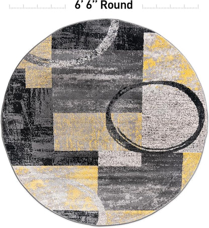 Rugshop Contemporary Abstract Circle Design Soft Area Rug 6' 6" Round Yellow
