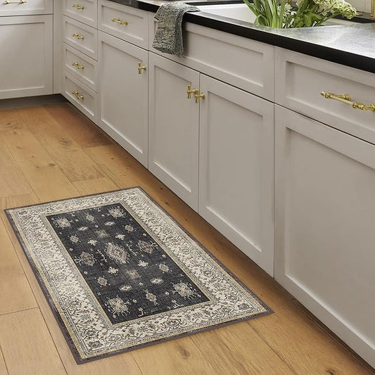 RUGGABLE Washable Vintage Area Rug – Verena Dark Wood 2x3, Stain-Resistant, Non-Slip – Small Machine Washable Rugs for Living Room, Bedroom, Hallway, Entryway & Bathroom–with Standard Pad