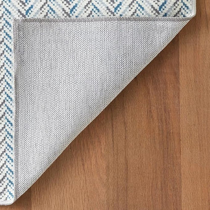 Dash & Albert Lowell Blue Machine Washable Rug, 5 X 8 Feet, Blue Graphic Pattern - Premium Luxury Hotel Quality Soft Breathable Hypoallergenic Machine Washable Easy Care All Season Comfortable