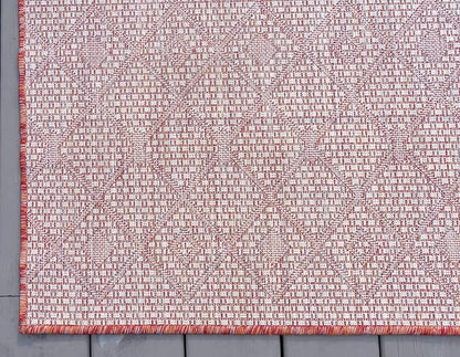 Unique Loom Outdoor Trellis Collection Area Rug - Tribal Trellis (2' x 8' Runner, Rust Red/ Ivory)