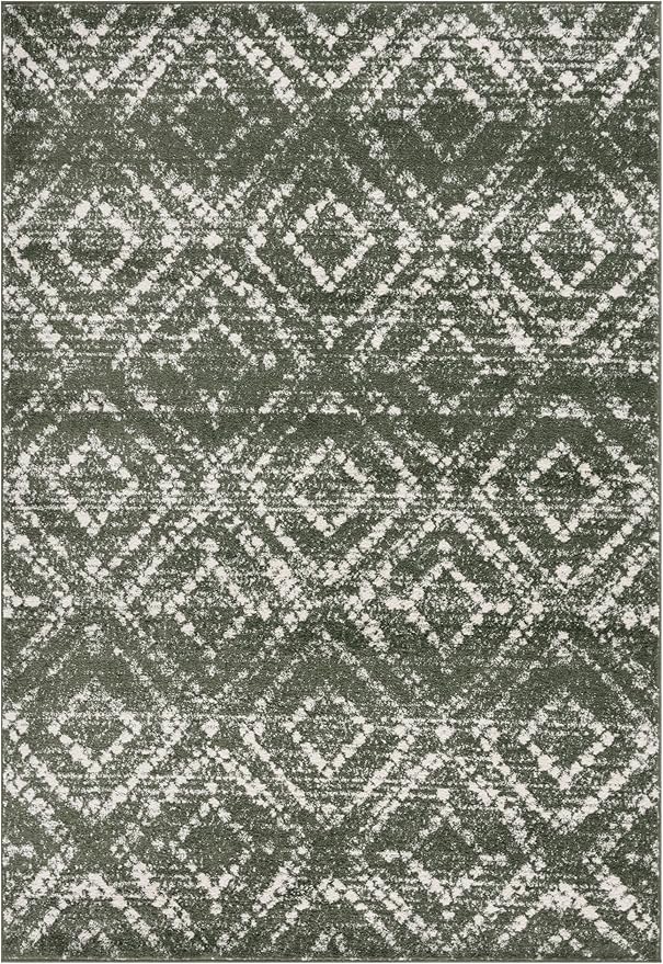SAFAVIEH Adirondack Collection Area Rug - 5'1" x 7'6", Dark Green & Ivory, Geometric Design, Non-Shedding & Easy Care, Ideal for High Traffic Areas in Living Room, Bedroom, Dining (ADR131E-5)