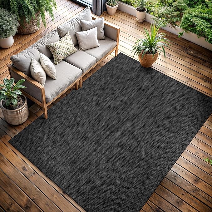 CAMILSON Outdoor Rug 6x9 Modern Area Rugs for Indoor and Outdoor Patios and Porches - Waterproof, Washable, Non-Shedding, Easy-to-Clean Outside Carpet (6 x 9, Solid - Dark Gray)