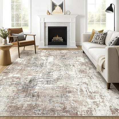 12x18 Rug Living Room: Washable Extra Large Abstract Modern Soft Area Rug Stain Resistant Indoor Floor Non-Slip Accent Carpet for Bedroom Nursery Playroom Office Dining Room Home House- Brown