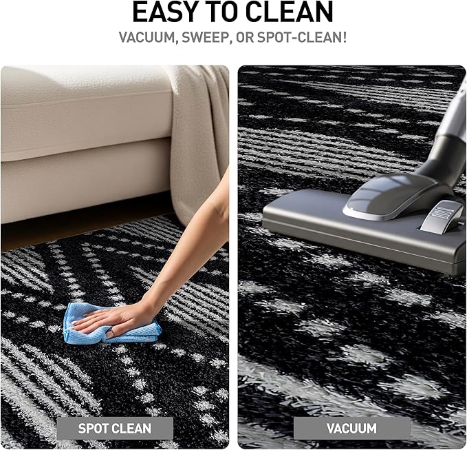 Rugshop Geometric Shag Area Rug Anthracite Dark Gray and White 4' x 6' Ideal for Small Living Rooms, Offices, or Beside The Bed