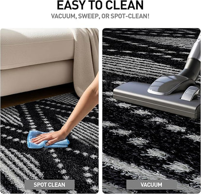 Rugshop Geometric Shag Area Rug Anthracite Dark Gray and White 4' x 6' Ideal for Small Living Rooms, Offices, or Beside The Bed