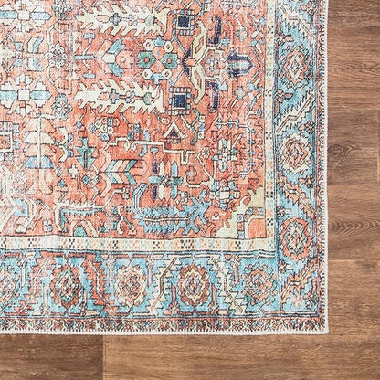 Bloom Rugs Washable Non-Slip 6' x 9' Rug - Orange/Blue Traditional Area Rug for Living Room, Bedroom, Dining Room, and Kitchen - Exact Size: 6' x 9'