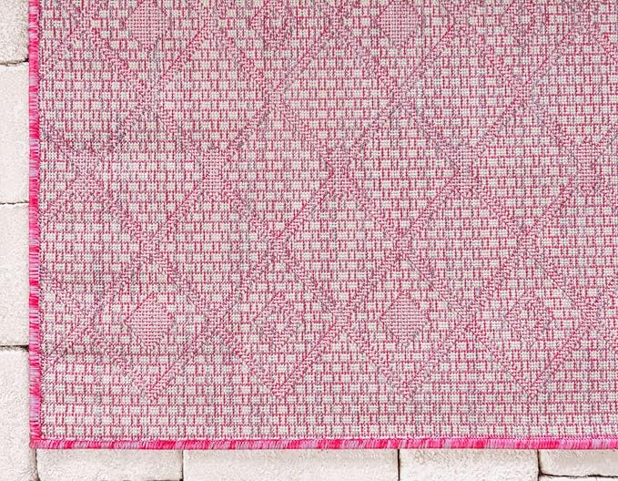 Unique Loom Outdoor Trellis Collection Area Rug - Tribal Trellis (9' x 12' Rectangle, Fuschia/ Gray)