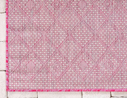 Unique Loom Outdoor Trellis Collection Area Rug - Tribal Trellis (9' x 12' Rectangle, Fuschia/ Gray)