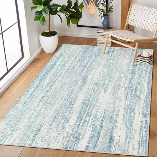 MUJOO 3x5 Rug Washable,Entryway Rug Small Area Rugs for Bedroom Living Room Kitchen Bathroom,Modern Abstract Non Slip Carpet,Indoor Entry Mat,Low Pile Throw Rug Accent Blue