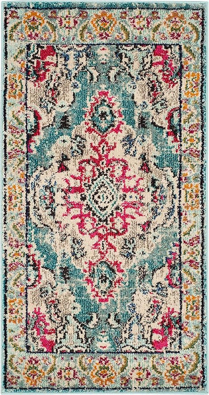SAFAVIEH Monaco Collection Accent Rug - 2'2" x 4', Light Blue & Fuchsia, Medallion Distressed Design, Non-Shedding & Easy Care, Ideal for High Traffic Areas in Entryway, Living Room, Bedroom (MNC243J)