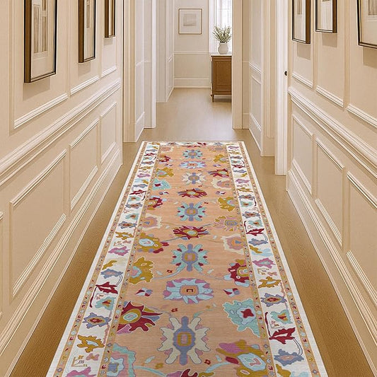 Fame Living Orange Oushak Rug, Modern Rugs, Vintage, Turkish, Eclectic, Floral, Pastel, Washable, Small Throw, Accent Area Rug for Living Room, Bedroom, Kitchen, Bathroom, 2'5"x4'9"