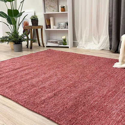 Alfa Rich 7x10 Dark Pink Washable Area Rugs for Living Room Bedroom Kitchen Girls Cotton Decor Rug