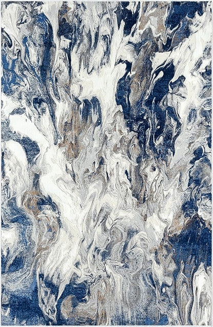Abani Regal Blue Area Rug for Living Room, Bedroom - Swirl Abstract Pattern - 4' x 6' - Durable & Easy to Clean Washable