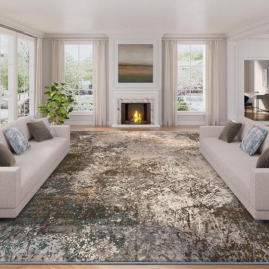 Arbosofe Modern Abstract Rug for Living Room, 6'x9' Washable Area Rug with Non-Slip Backing & Short Pile, Large Carpet with Abstract Pattern for Living Room Bedroom and Dining Floor Carpet Brown