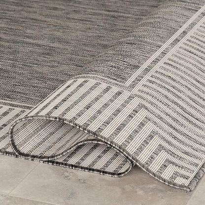 Nuloom Asha Grey/Ivory, 6'7" x 9', Casual, Striped Border, Soft and Cozy, High Traffic, Stain Resistant, Easy Clean, Durable Area Rug for Indoor/Outdoor Patio, Deck, Porch, Garden, Courtyard