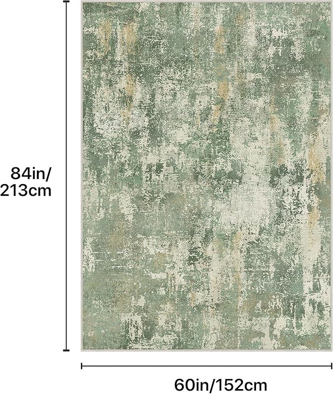 GENIMO 5x7 Area Rugs for Living Room, Machine Washable Rug Non Slip, Low Pile Ultra-Thin Lightweight Large Carpet, Abstract Modern Rugs for Bedroom, Dining Room, Office, Nursery, Olive Green