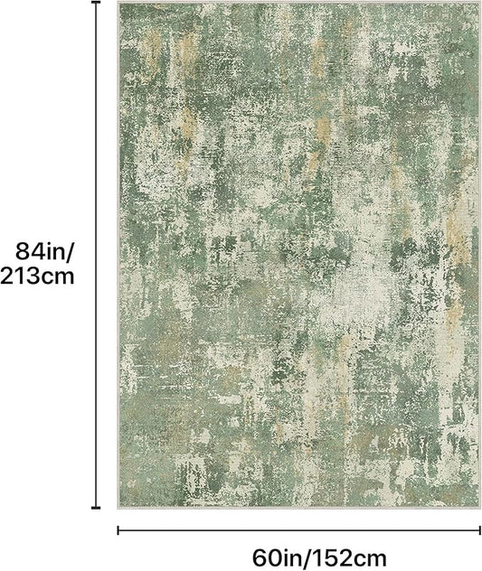 GENIMO 5x7 Area Rugs for Living Room, Machine Washable Rug Non Slip, Low Pile Ultra-Thin Lightweight Large Carpet, Abstract Modern Rugs for Bedroom, Dining Room, Office, Nursery, Olive Green