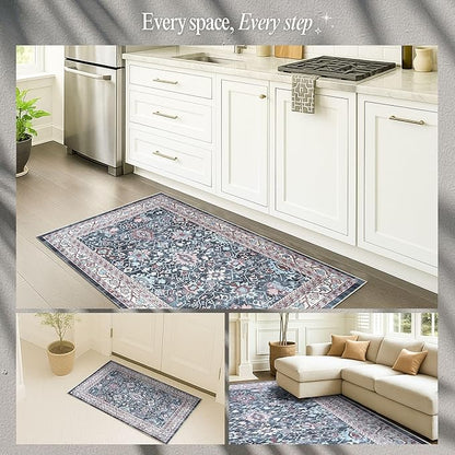 Fame Rugs Turkish Rug. Washable Vintage Oriental Antique Inspired Traditional Doormat Small Modern Area Rugs Luxury Entryway Entry Bedroom Bathroom Kitchen (409CN, 9' x 12')