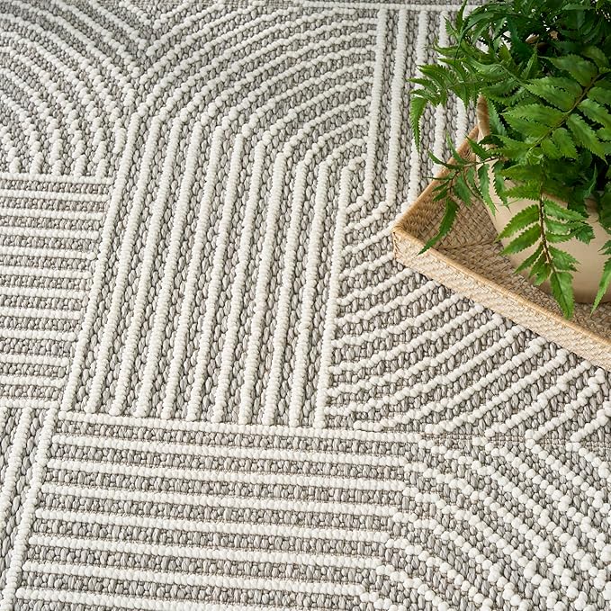 Nourison Home Textured Home Grey Ivory 5'3" x 7' Area Rug - Easy Clean, Non Shedding, Bed Room, Living Room, Dining Room, Kitchen (5' x 7')