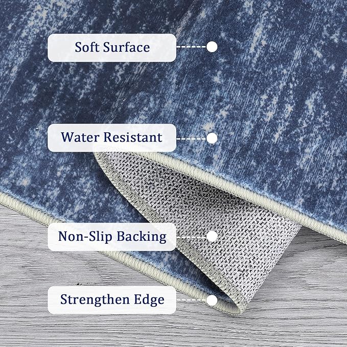 RUGSREAL Solid Runner Rug 2x6 Modern Hallway Runner Mat Machine Washable Ktichen Rug 2x6 Long Hallway Modern Indoor Throw Carpet for Bedside Living Room Bedroom Laundry, 2' x 6' Blue
