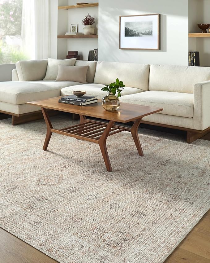 Hauteloom Nakia Living Room, Bedroom Area Rug - Traditional - Beige, Taupe, Ivory - 9'1" x 12'