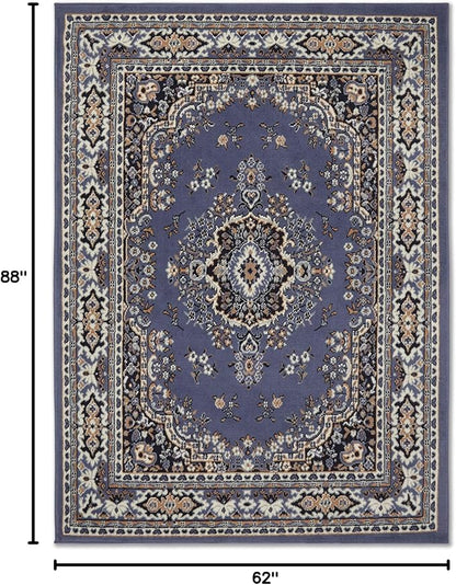 Home Dynamix Premium Sakarya Traditional Medallion Border Area Rug, Country Blue, 5'2"x7'4" Rectangle