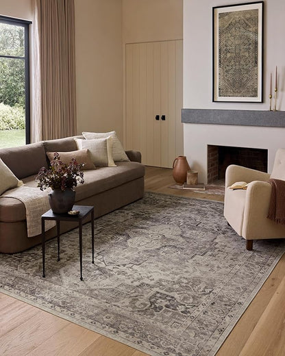 Loloi Amber Lewis Josie Collection JOS-03 Silver/Natural 2'-6" x 12'-0", .13" Pile Height, Low Profile, Machine Washable, Runner Rug