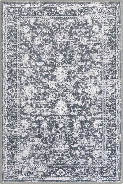 KILOCOCO Moroccan Small Area Rug 2x3 Entryway Rugs Printed Vintage Floral Washable Rug Non-Slip Kitchen Rug Indoor Door Mat, Accent Throw Small Rugs for Laundry Room Bedroom Entrance, Grey