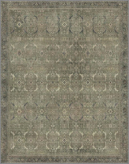 8x10 Area Rug Machine Washable Boho Rug for Living Room,Ultra-Thin Low Pile Carpet,Lightweight Indoor Printed Rug,Non Slip Floral Area Rug for Bedroom, Dining Room, Home Office,Muted Green